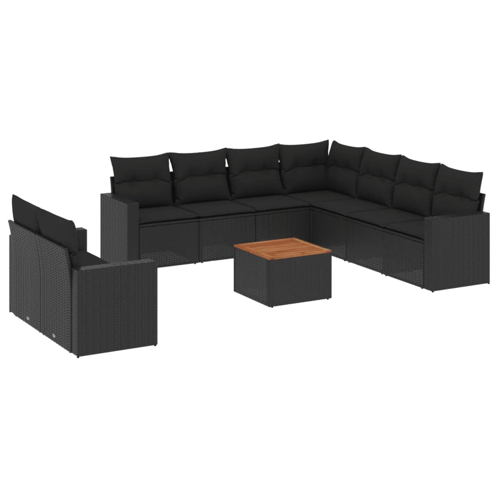 10-delige Loungeset met kussens poly rattan beige