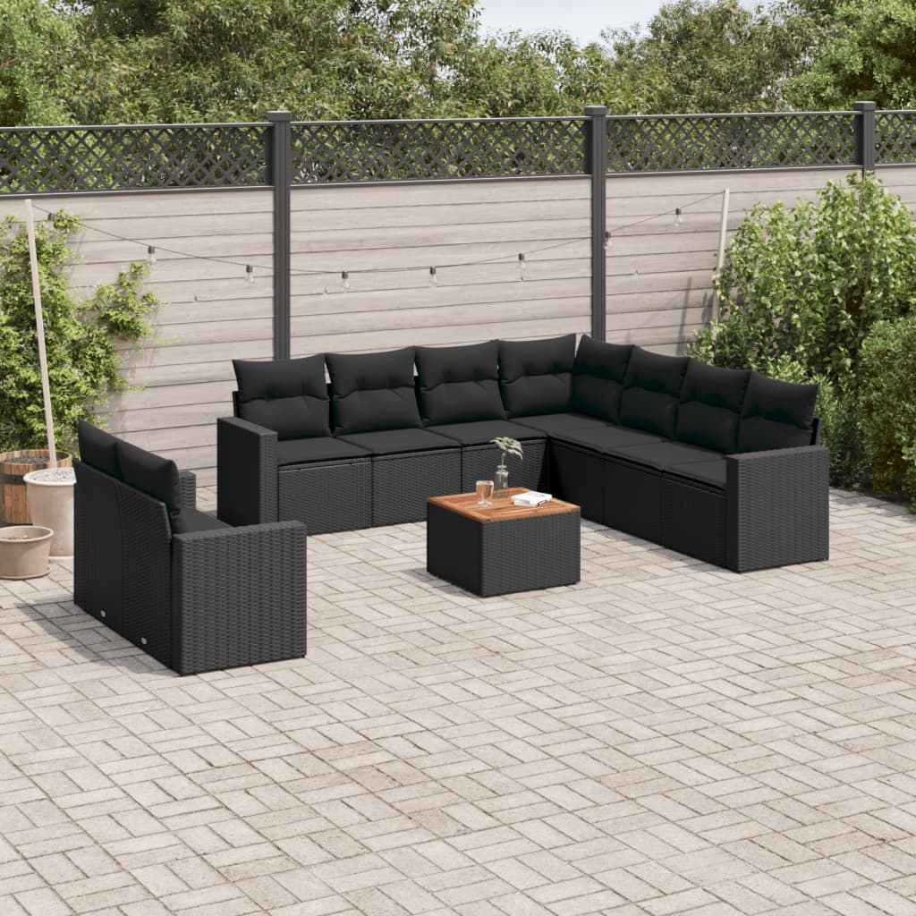 10-delige Loungeset met kussens poly rattan beige