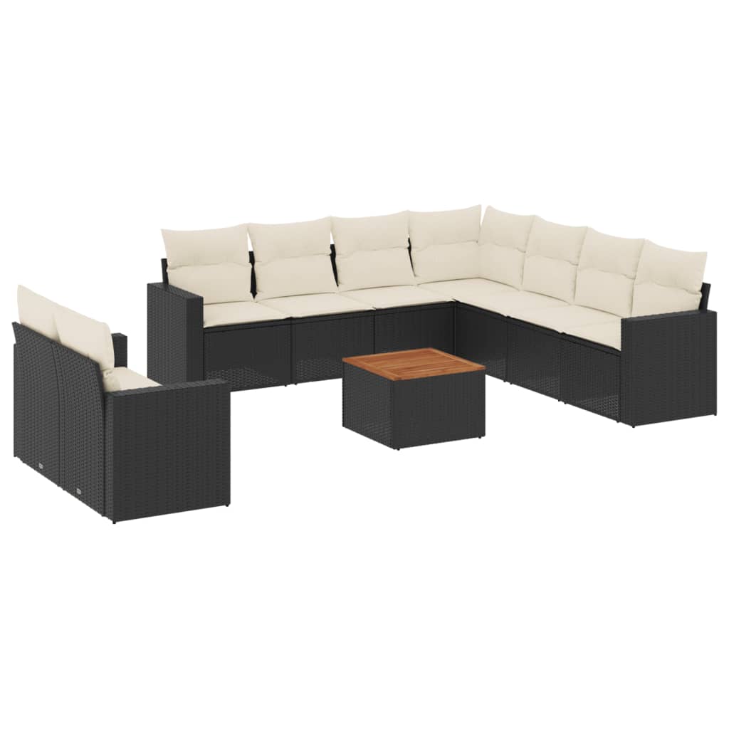 10-delige Loungeset met kussens poly rattan beige