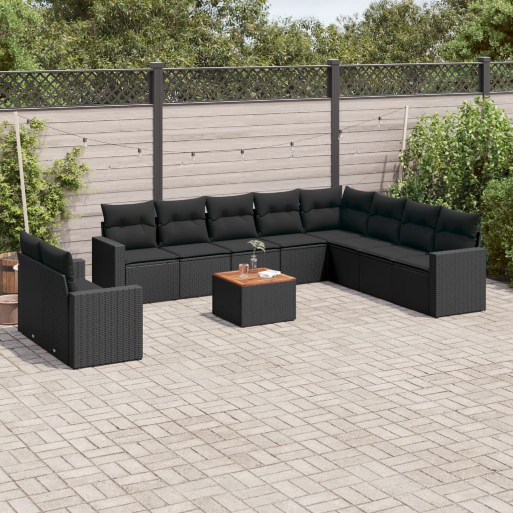 11-delige Loungeset met kussens poly rattan grijs