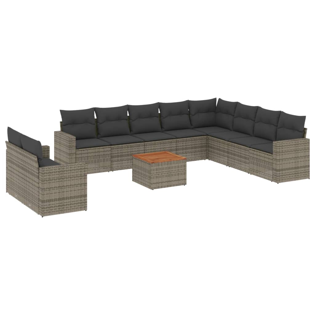 11-delige Loungeset met kussens poly rattan grijs