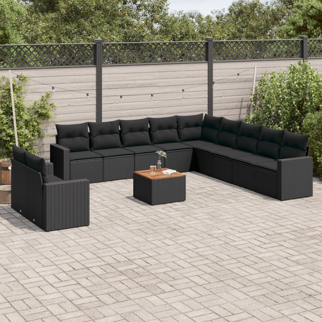 12-delige Loungeset met kussens poly rattan beige