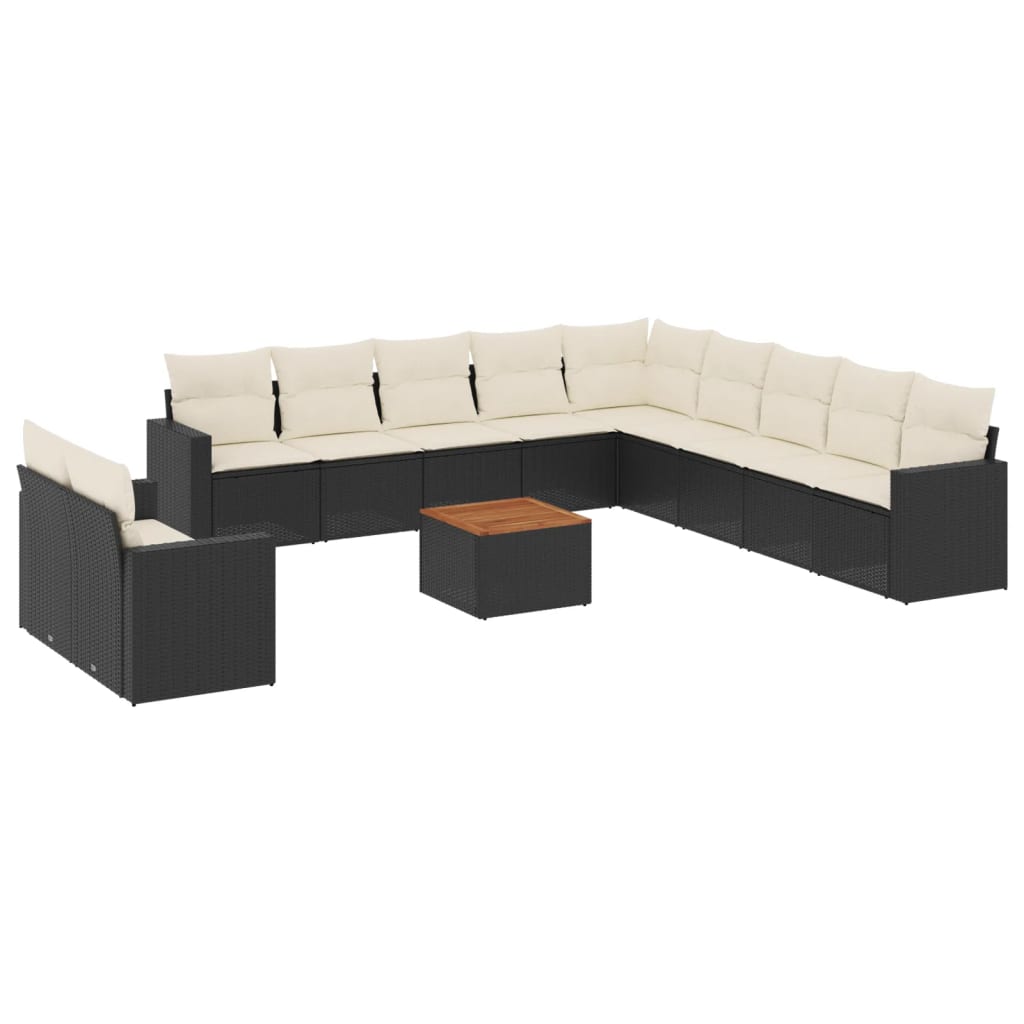 12-delige Loungeset met kussens poly rattan beige