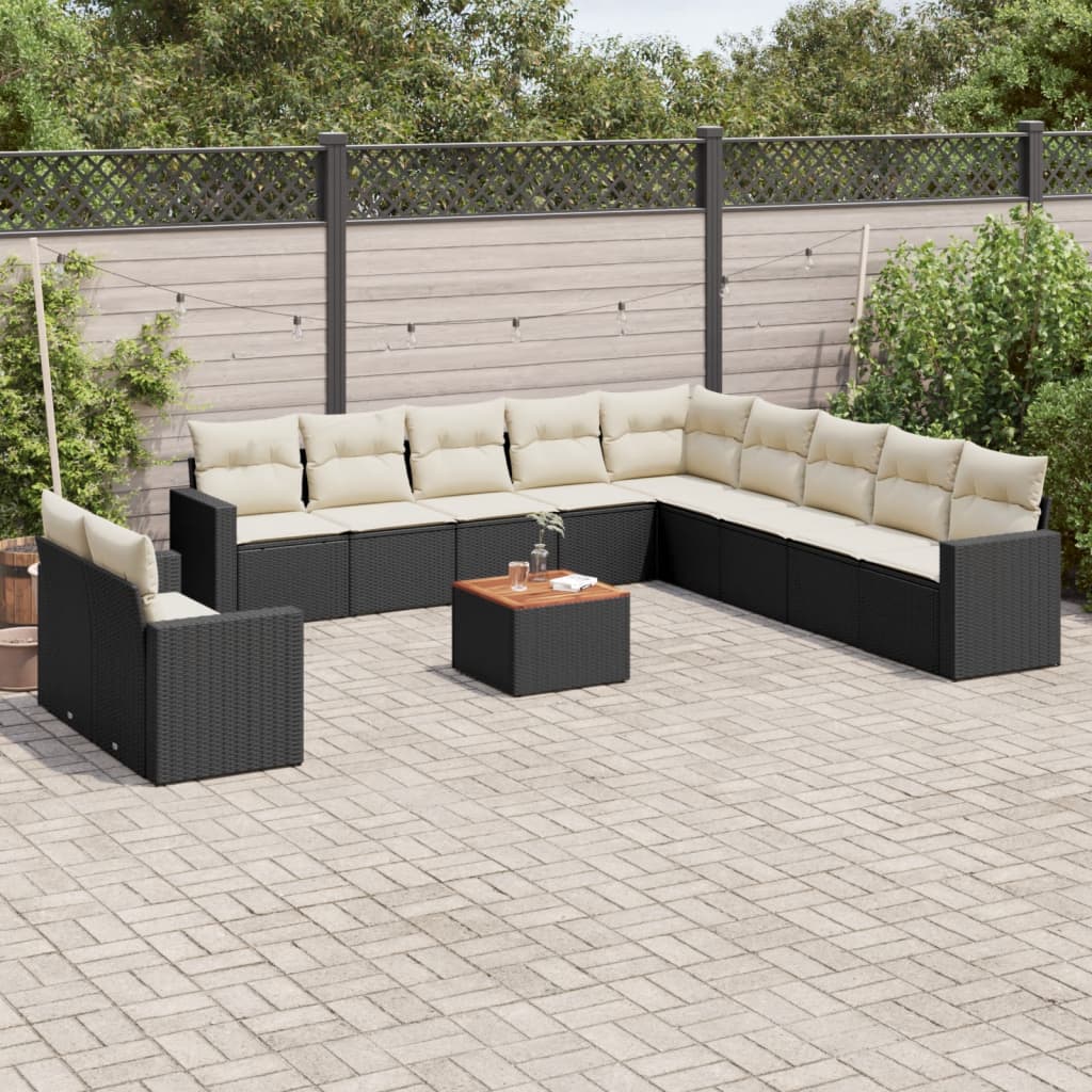 12-delige Loungeset met kussens poly rattan beige