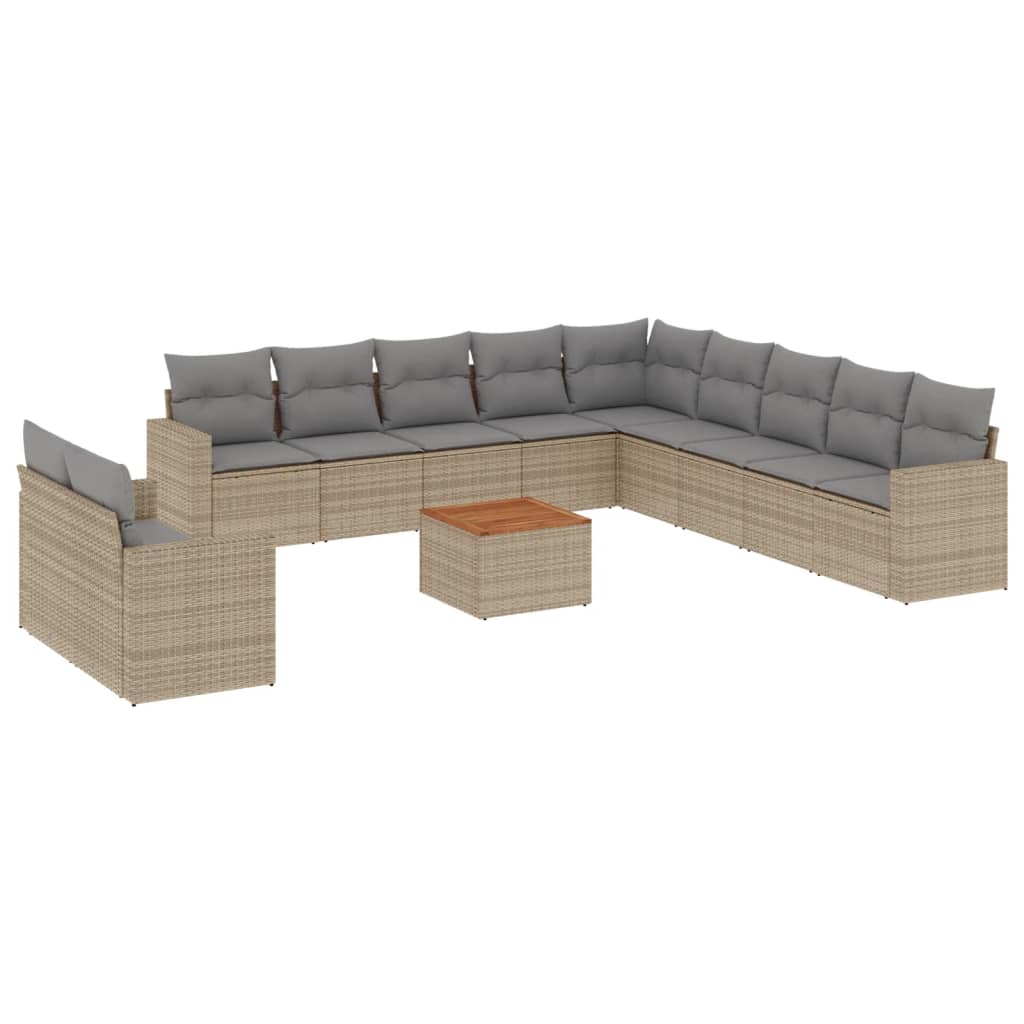 12-delige Loungeset met kussens poly rattan beige