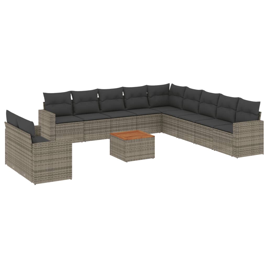 12-delige Loungeset met kussens poly rattan beige