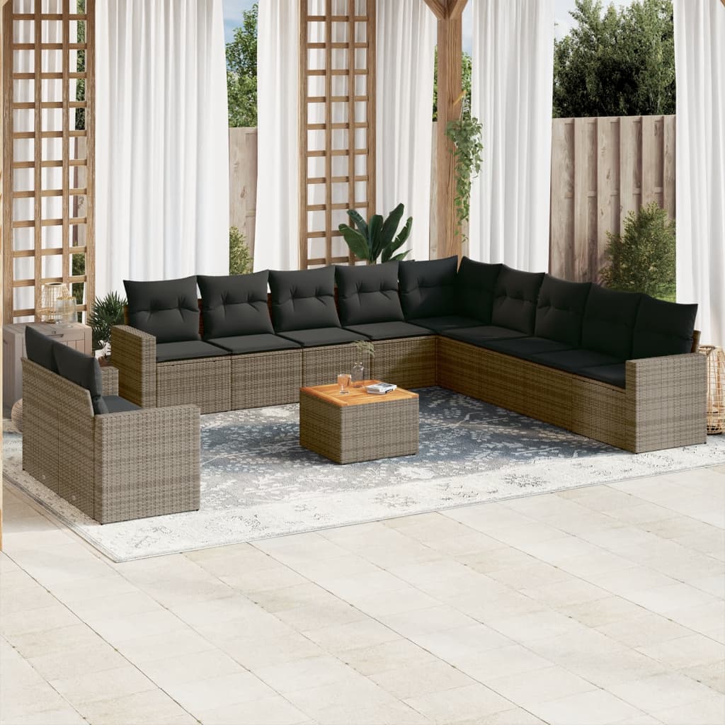 12-delige Loungeset met kussens poly rattan beige