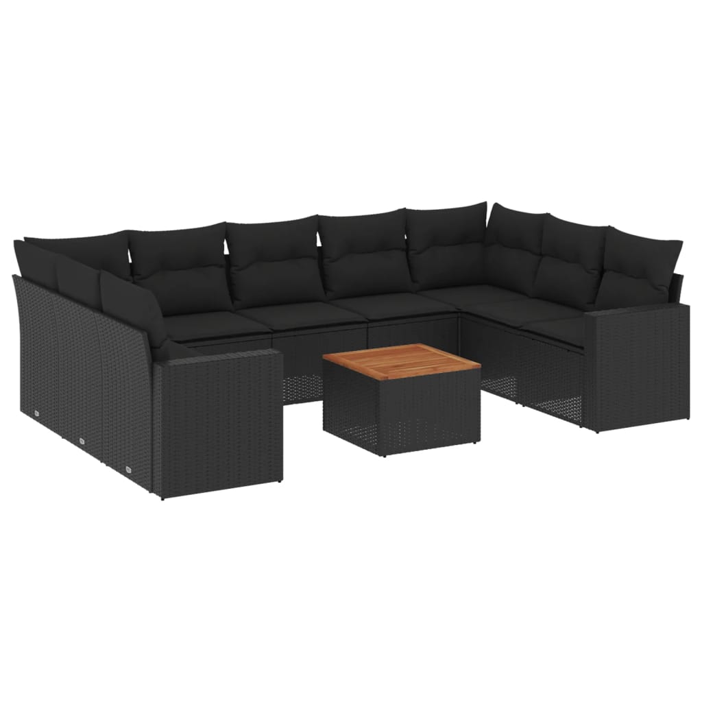 10-delige Loungeset met kussens poly rattan beige