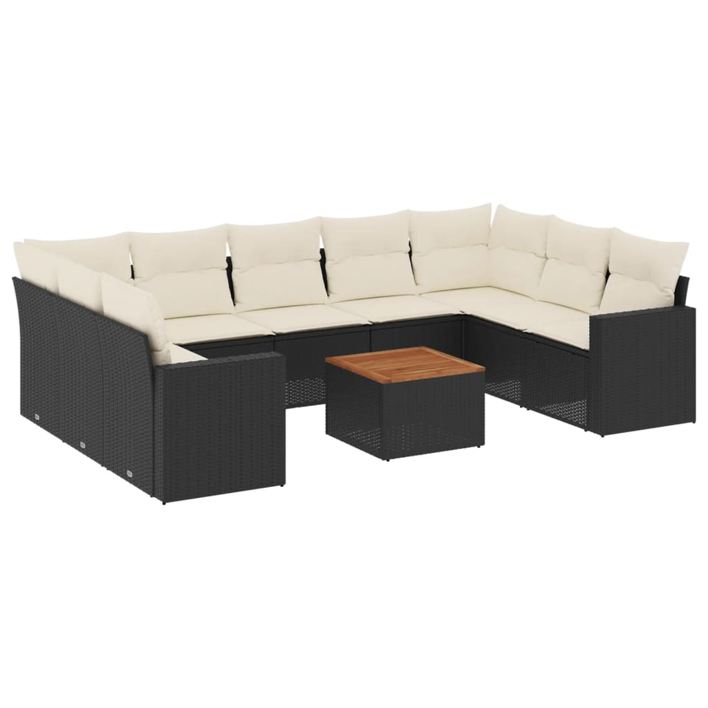 10-delige Loungeset met kussens poly rattan beige