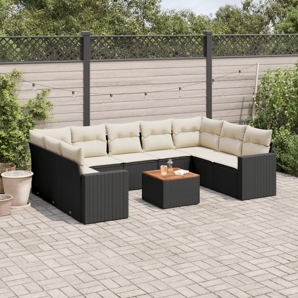 10-delige Loungeset met kussens poly rattan beige