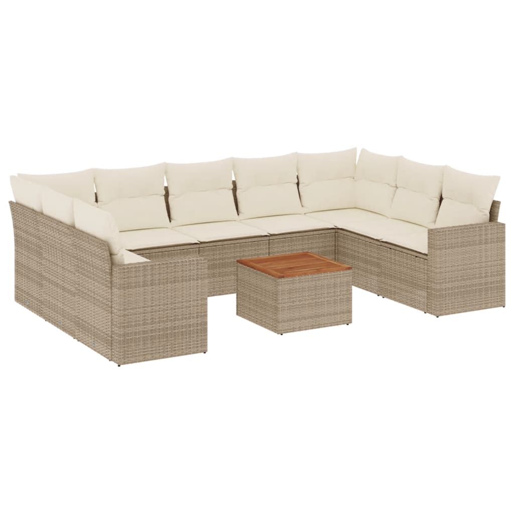 10-delige Loungeset met kussens poly rattan beige