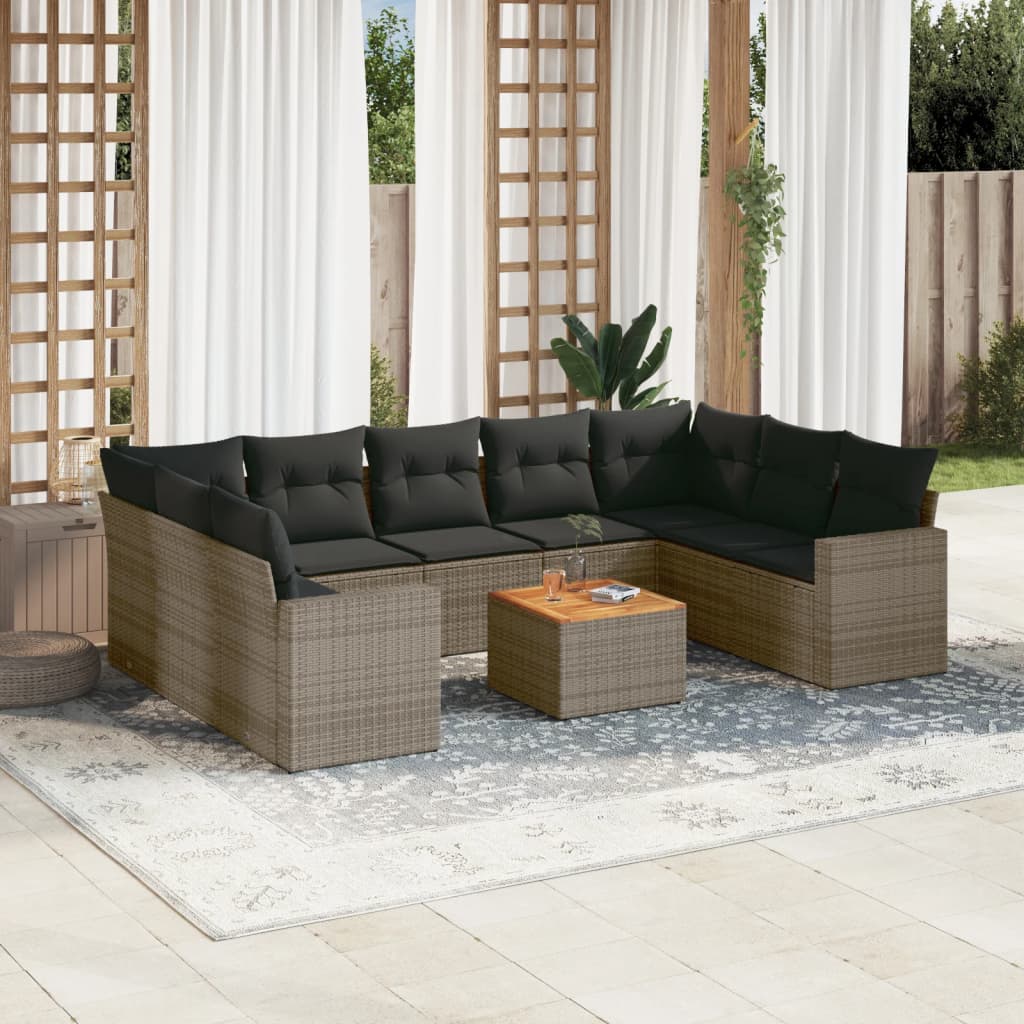 10-delige Loungeset met kussens poly rattan beige