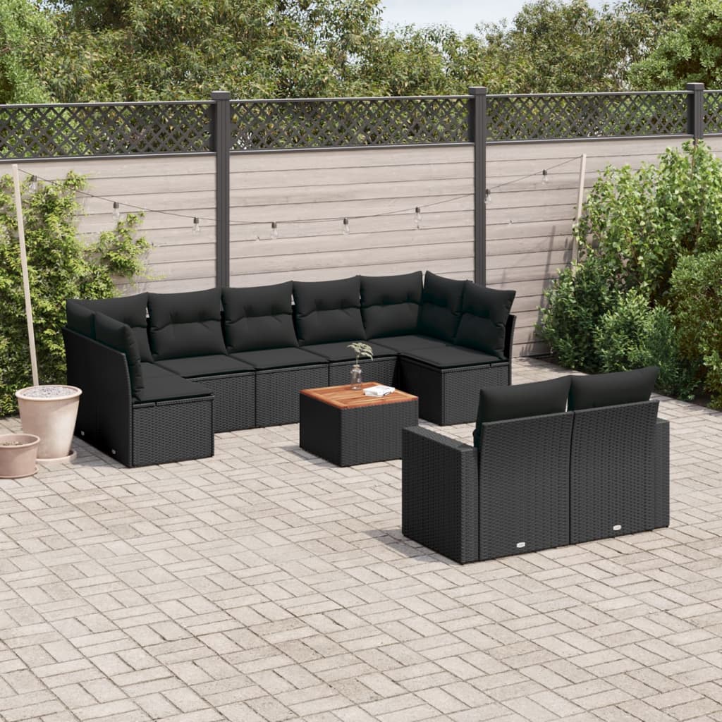 10-delige Loungeset met kussens poly rattan beige