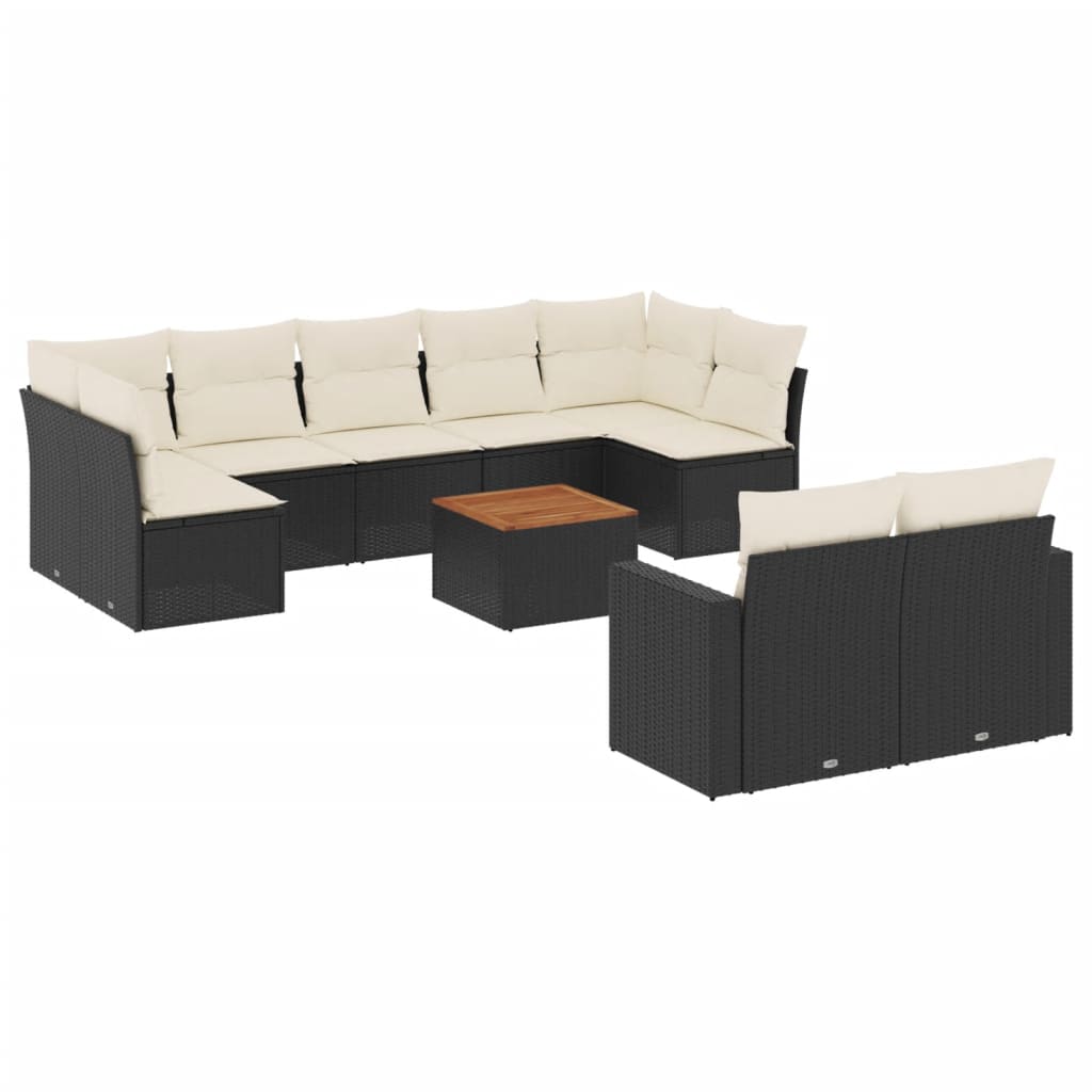 10-delige Loungeset met kussens poly rattan beige