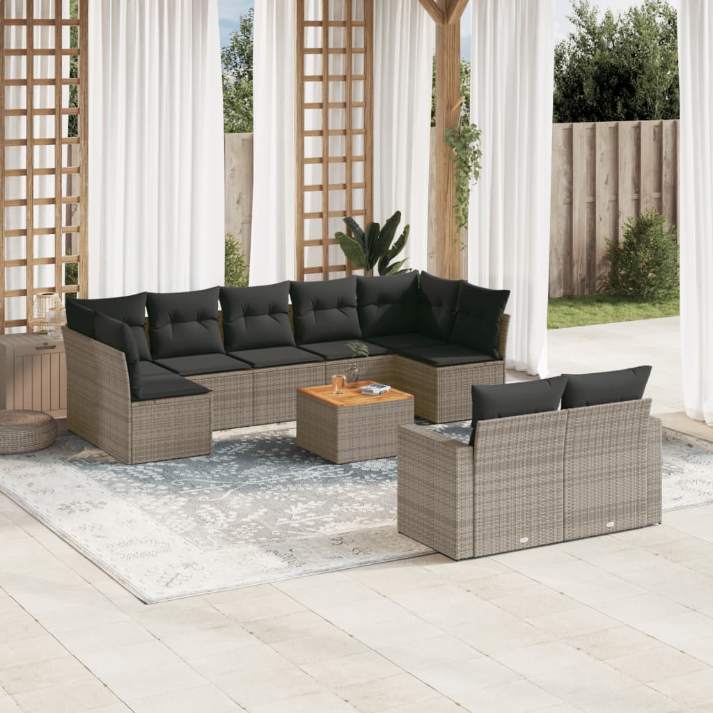 10-delige Loungeset met kussens poly rattan beige