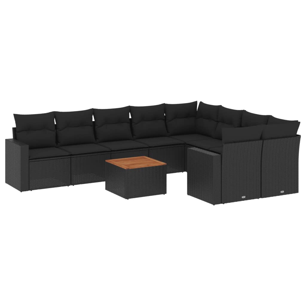 10-delige Loungeset met kussens poly rattan beige