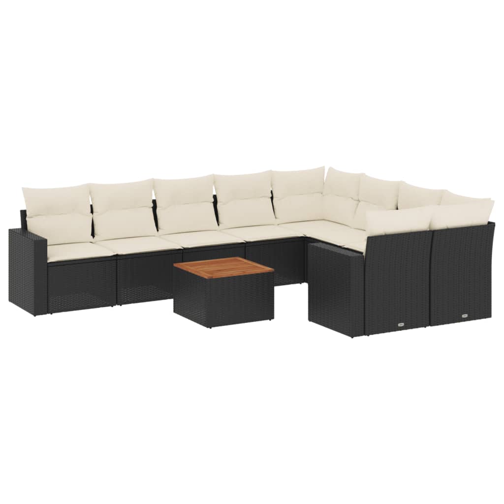 10-delige Loungeset met kussens poly rattan beige