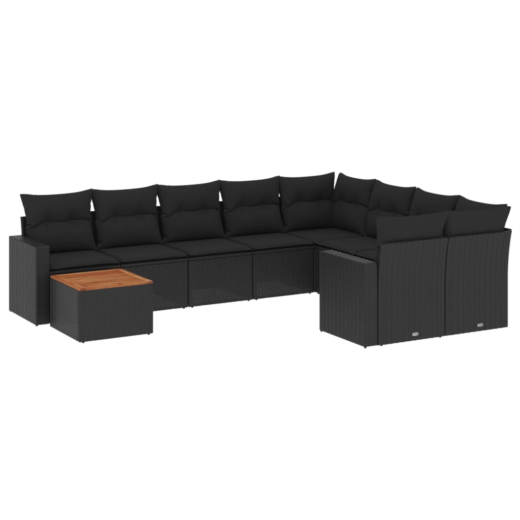 10-delige Loungeset met kussens poly rattan beige