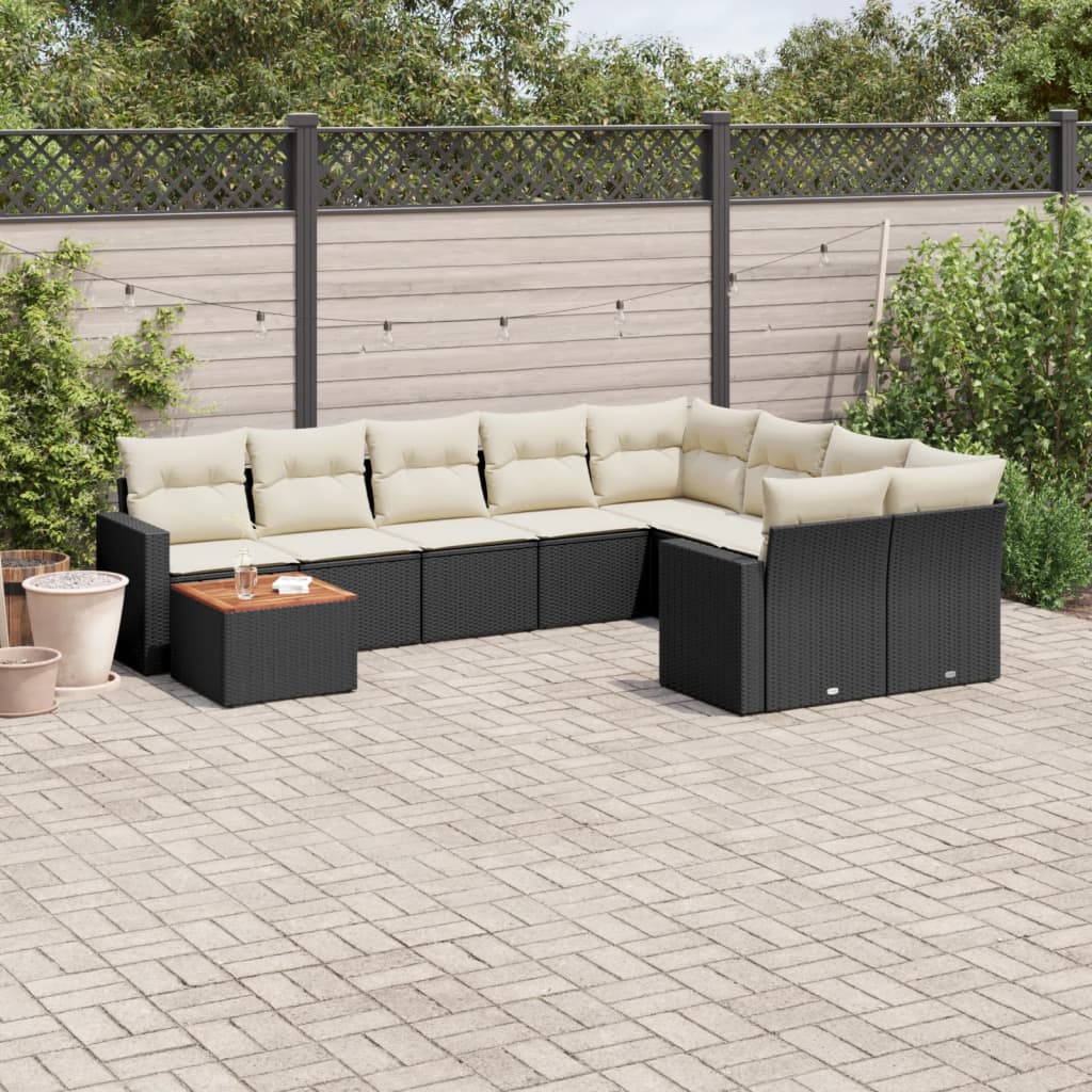 10-delige Loungeset met kussens poly rattan beige