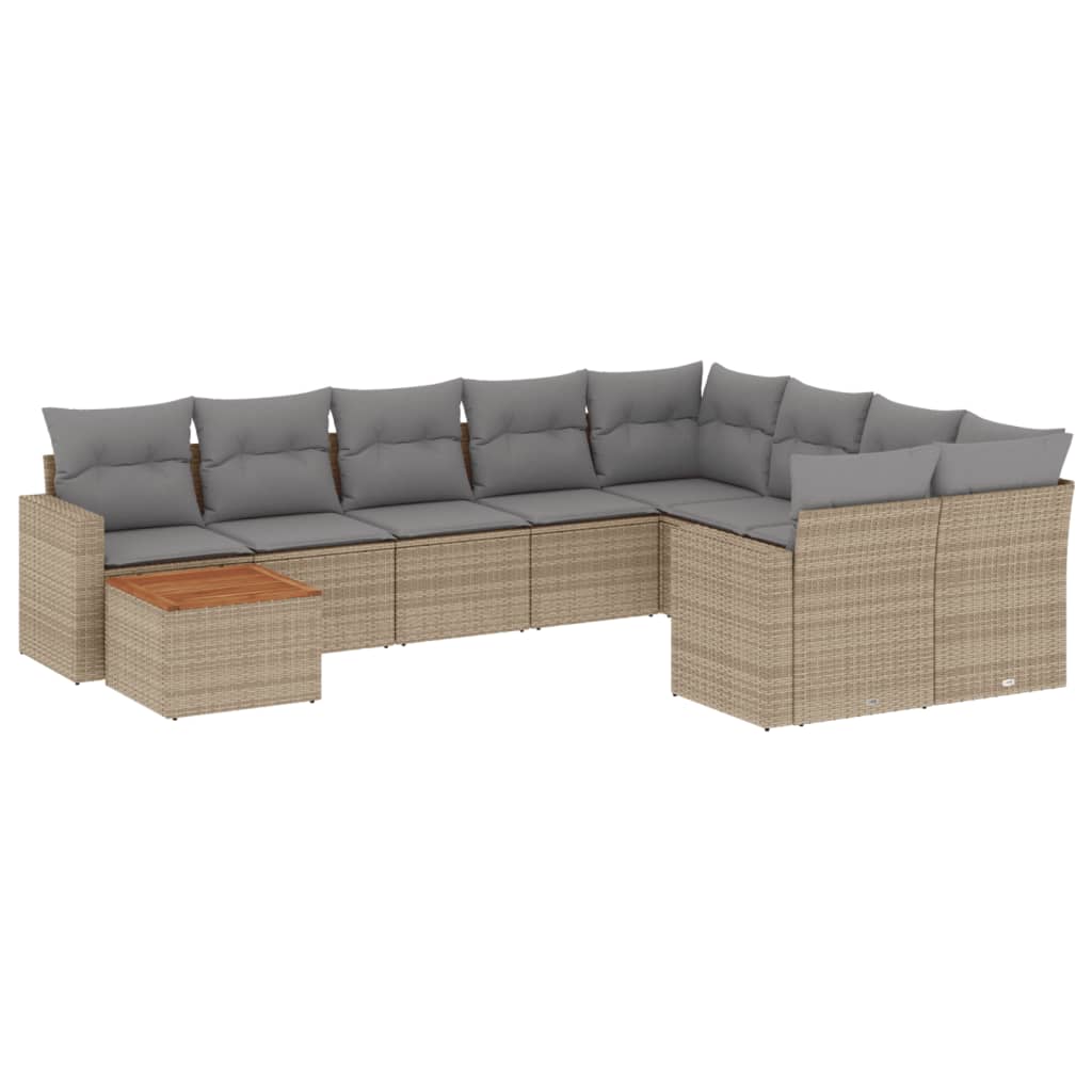 10-delige Loungeset met kussens poly rattan beige