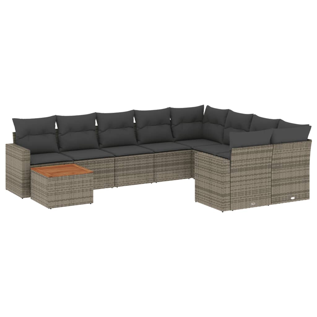 10-delige Loungeset met kussens poly rattan beige