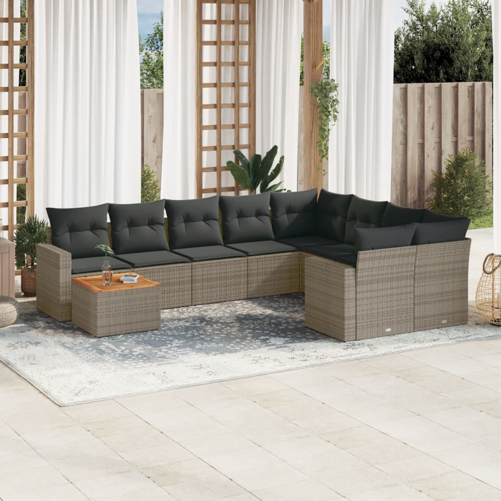 10-delige Loungeset met kussens poly rattan beige