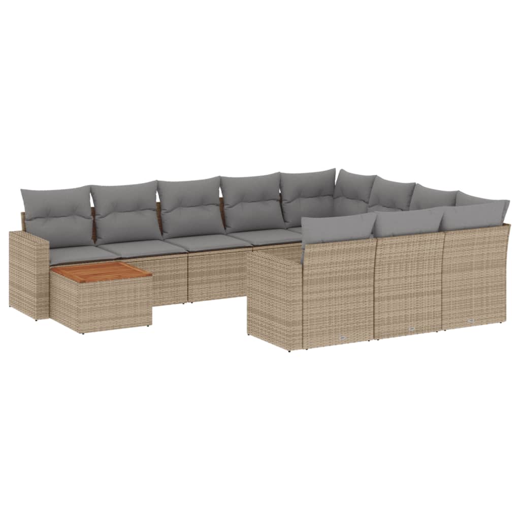 11-delige Tuinset met kussens poly rattan beige