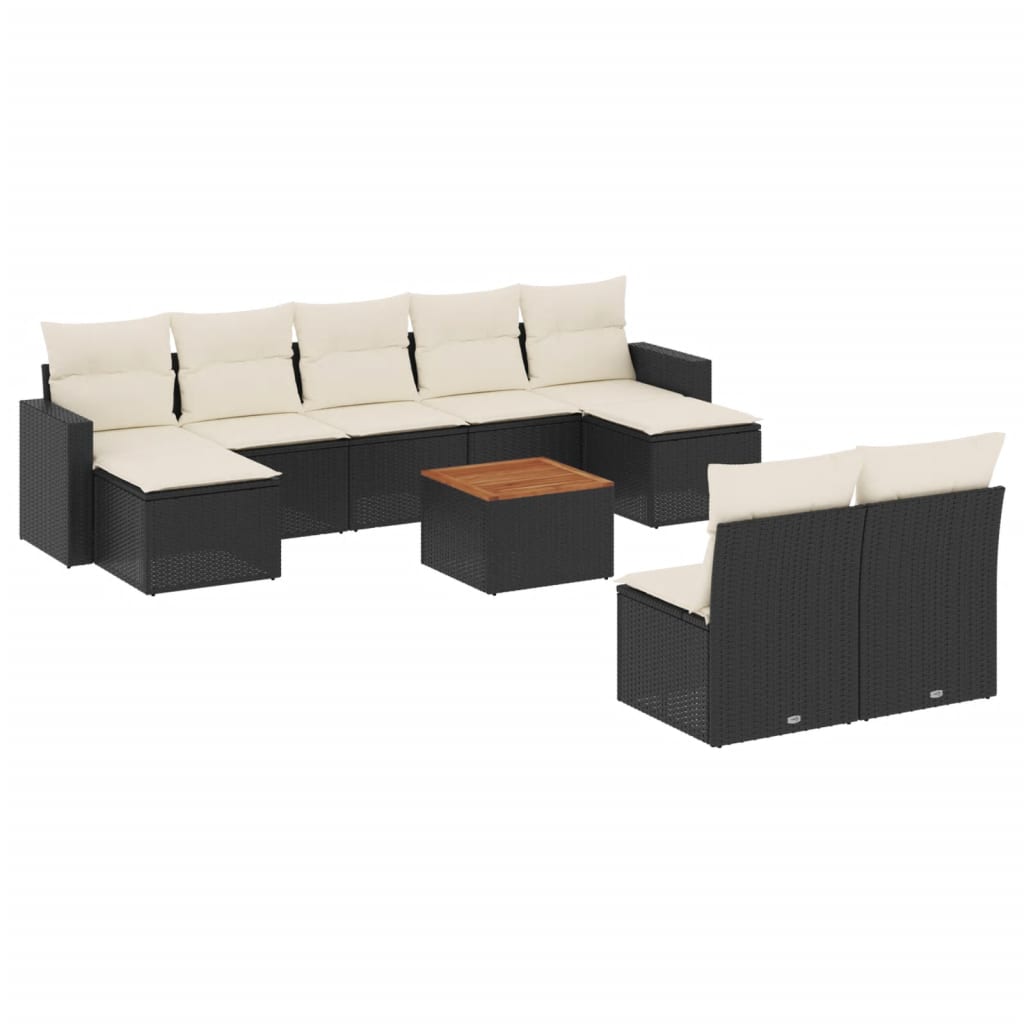 10-delige Loungeset met kussens poly rattan grijs