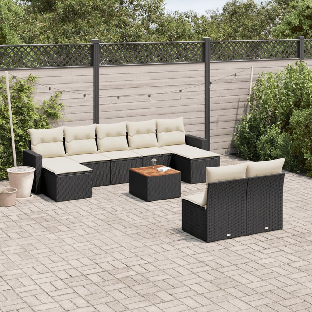 10-delige Loungeset met kussens poly rattan grijs