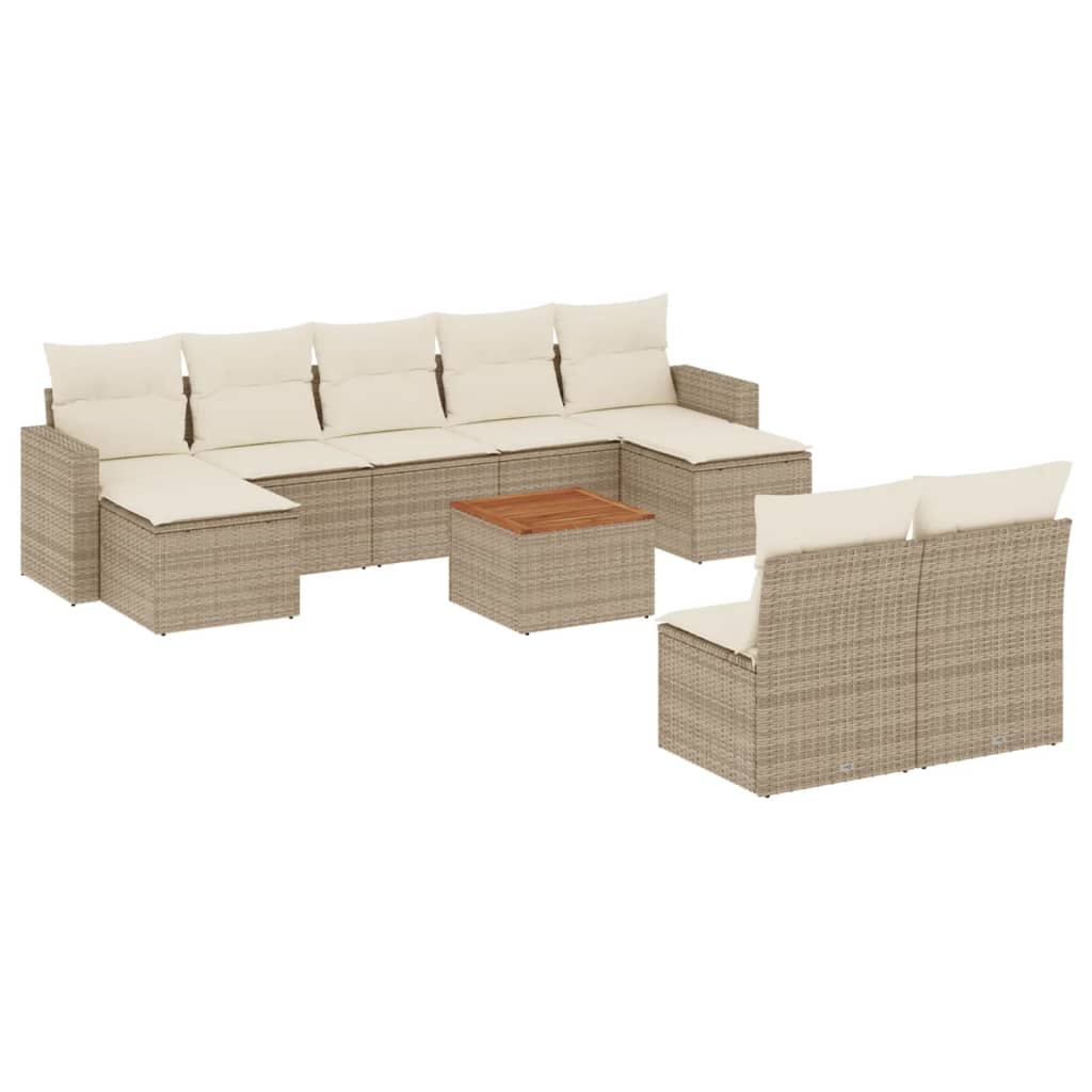 10-delige Loungeset met kussens poly rattan grijs