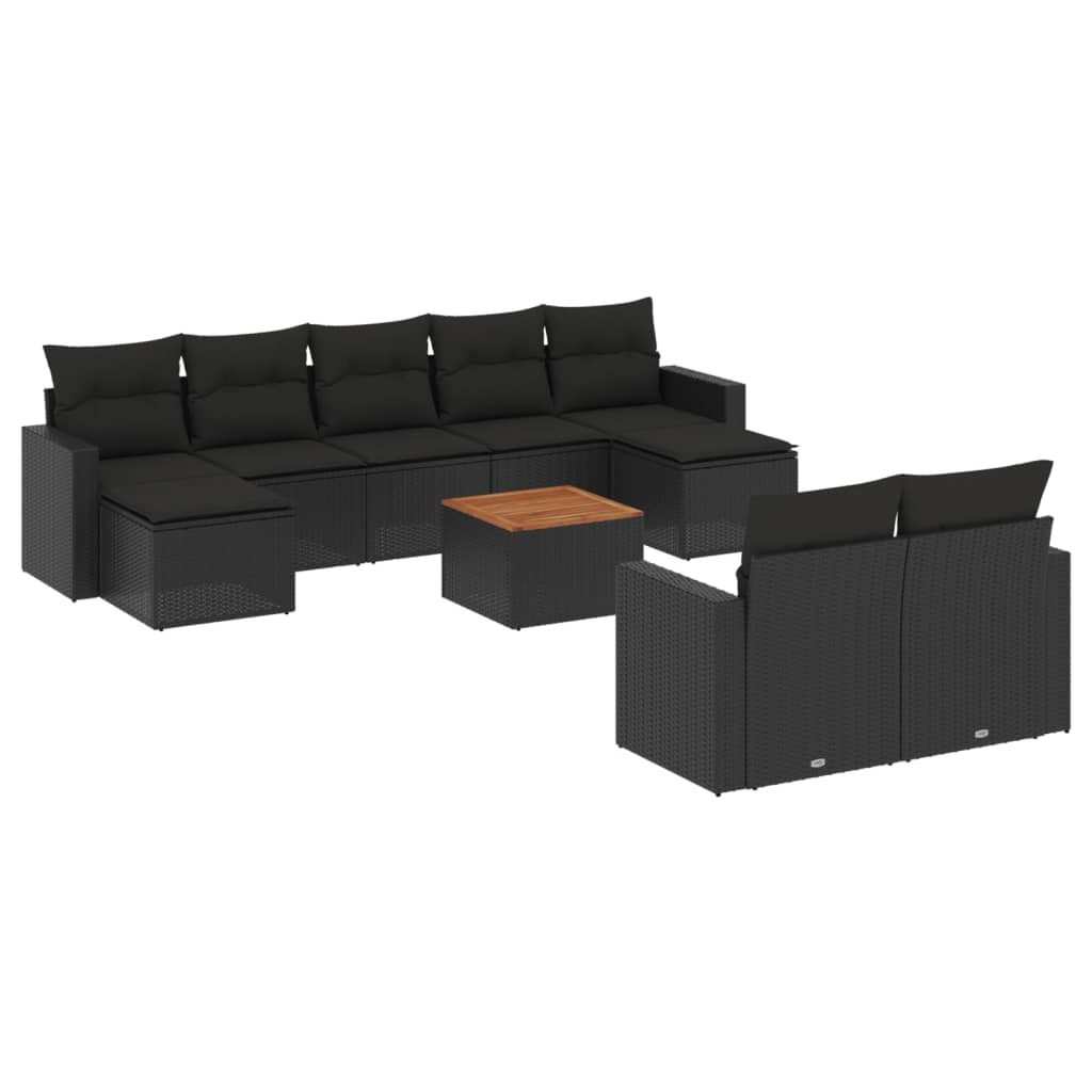 10-delige Loungeset met kussens poly rattan beige