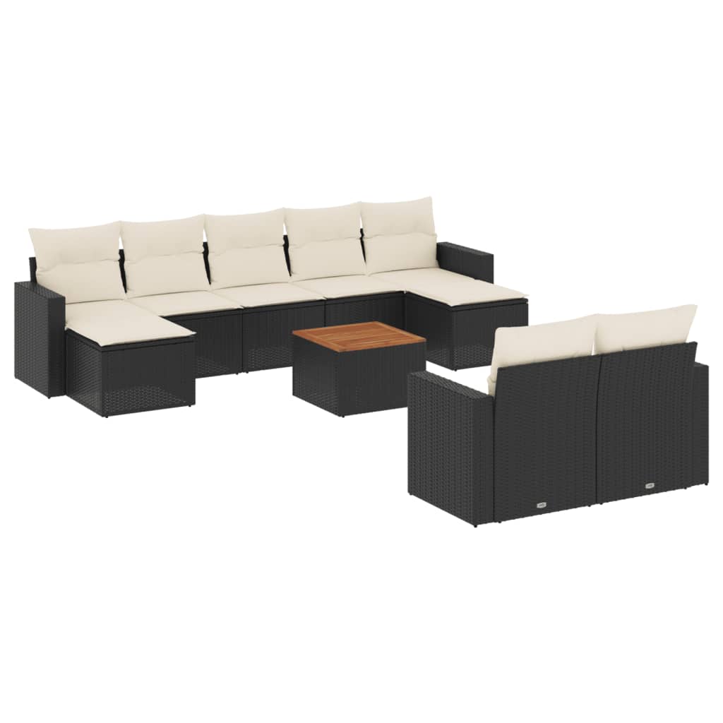 10-delige Loungeset met kussens poly rattan beige