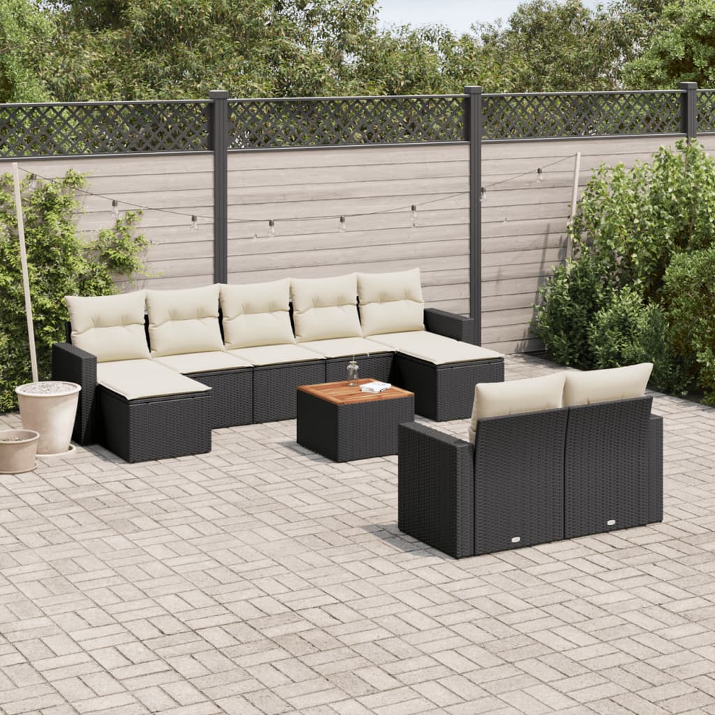 10-delige Loungeset met kussens poly rattan beige