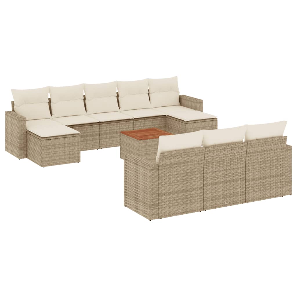 11-delige Tuinset met kussens poly rattan beige