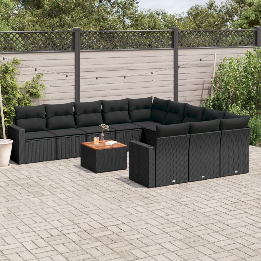 12-delige Loungeset met kussens poly rattan grijs