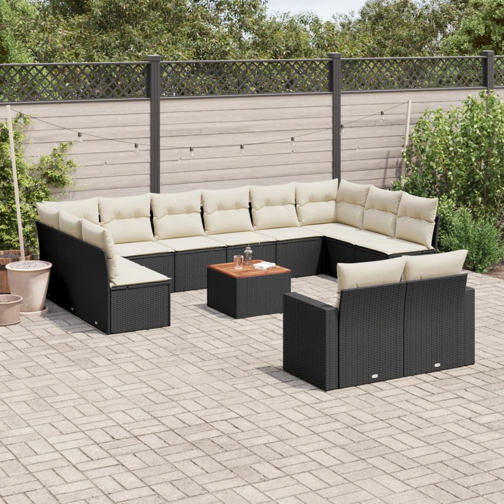 13-delige Loungeset met kussens poly rattan beige