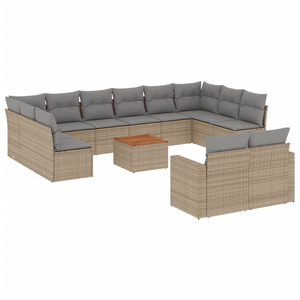 13-delige Loungeset met kussens poly rattan beige