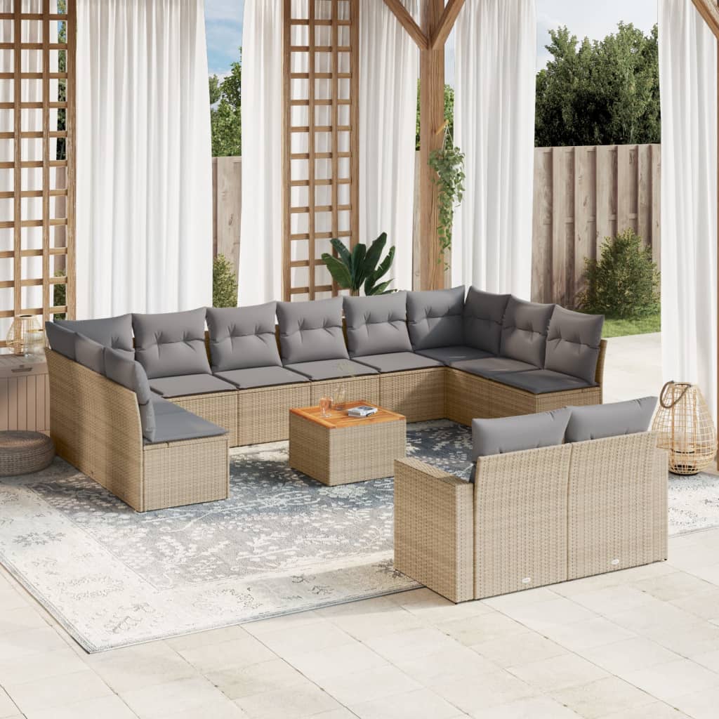 13-delige Loungeset met kussens poly rattan beige