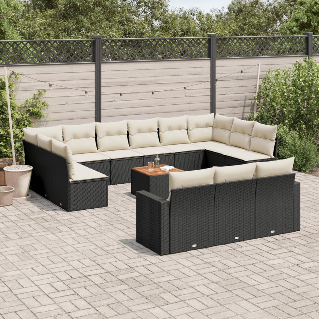 14-delige Loungeset met kussens poly rattan zwart