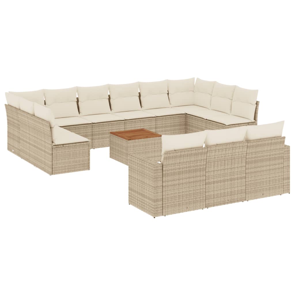 14-delige Loungeset met kussens poly rattan zwart