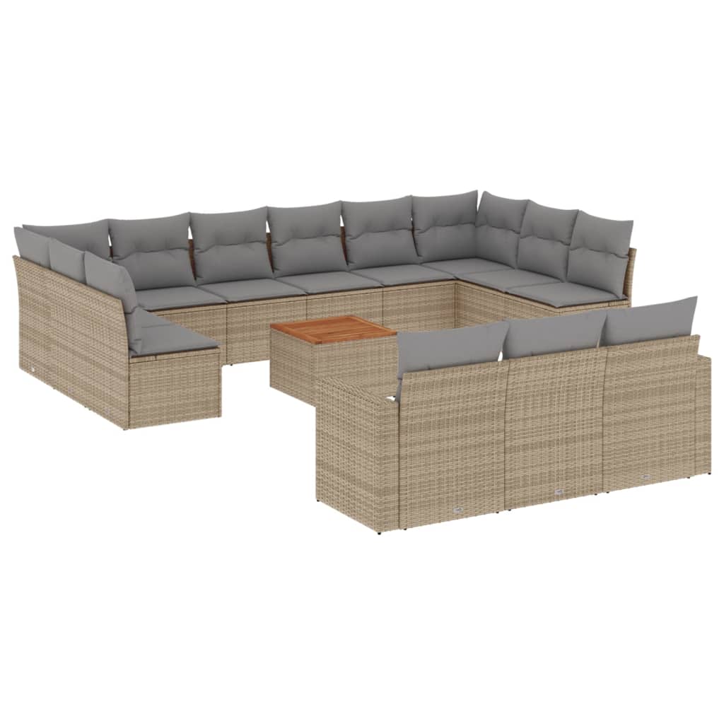 14-delige Loungeset met kussens poly rattan zwart