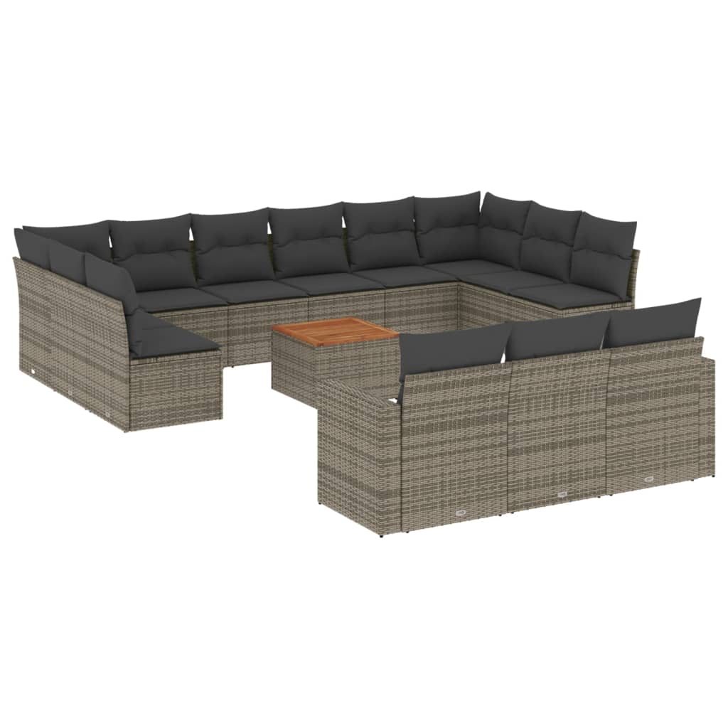 14-delige Loungeset met kussens poly rattan zwart