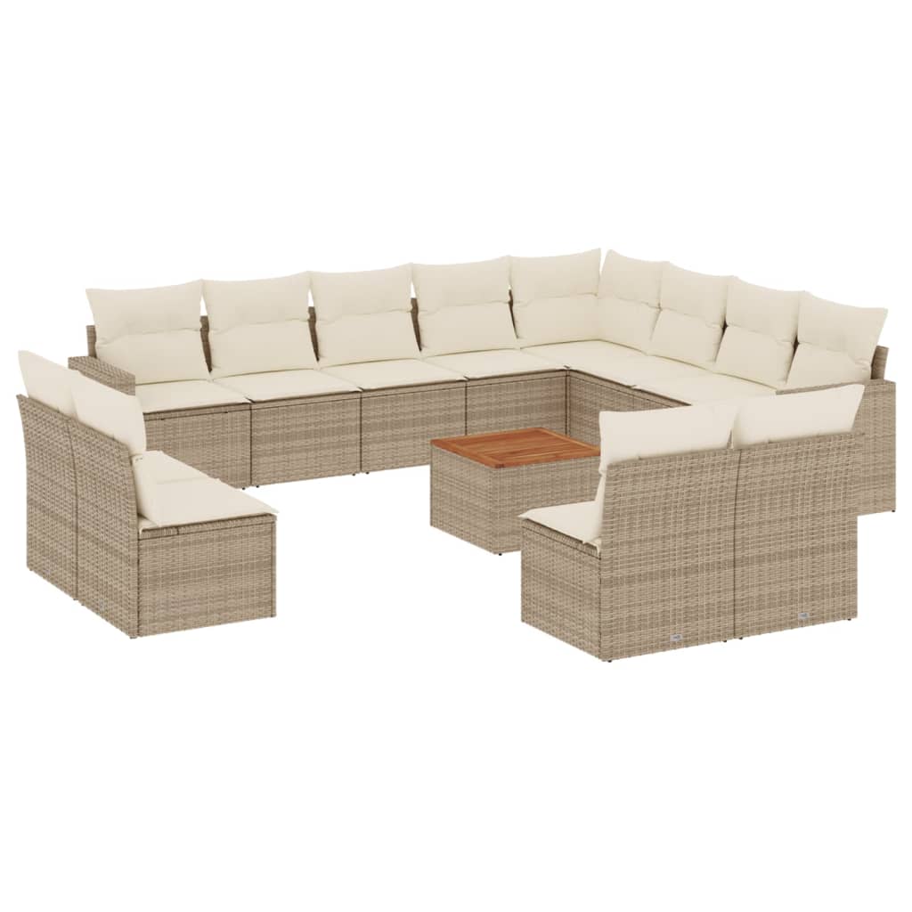 13-delige Loungeset met kussens poly rattan zwart