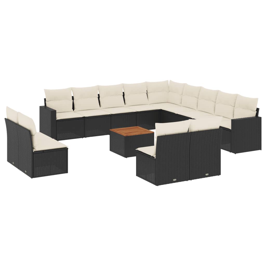 14-delige Loungeset met kussens poly rattan beige