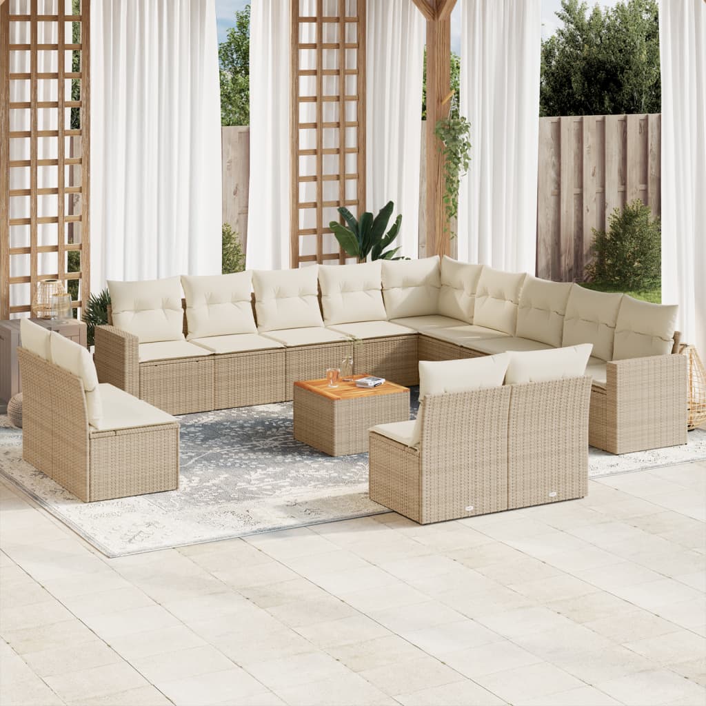 14-delige Loungeset met kussens poly rattan beige