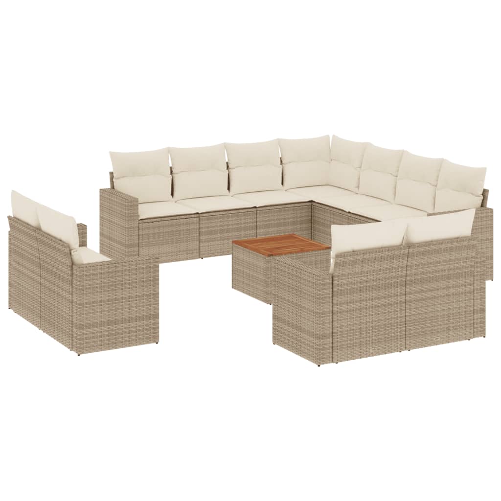 12-delige Loungeset met kussens poly rattan zwart