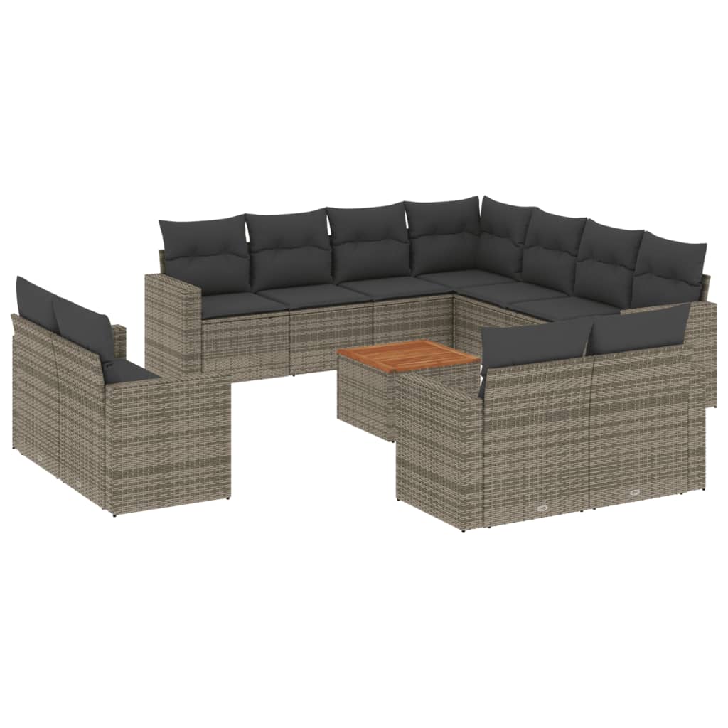 12-delige Loungeset met kussens poly rattan zwart