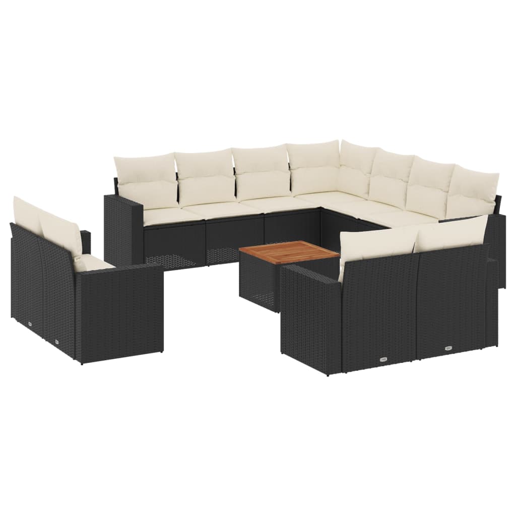 13-delige Loungeset met kussens poly rattan beige