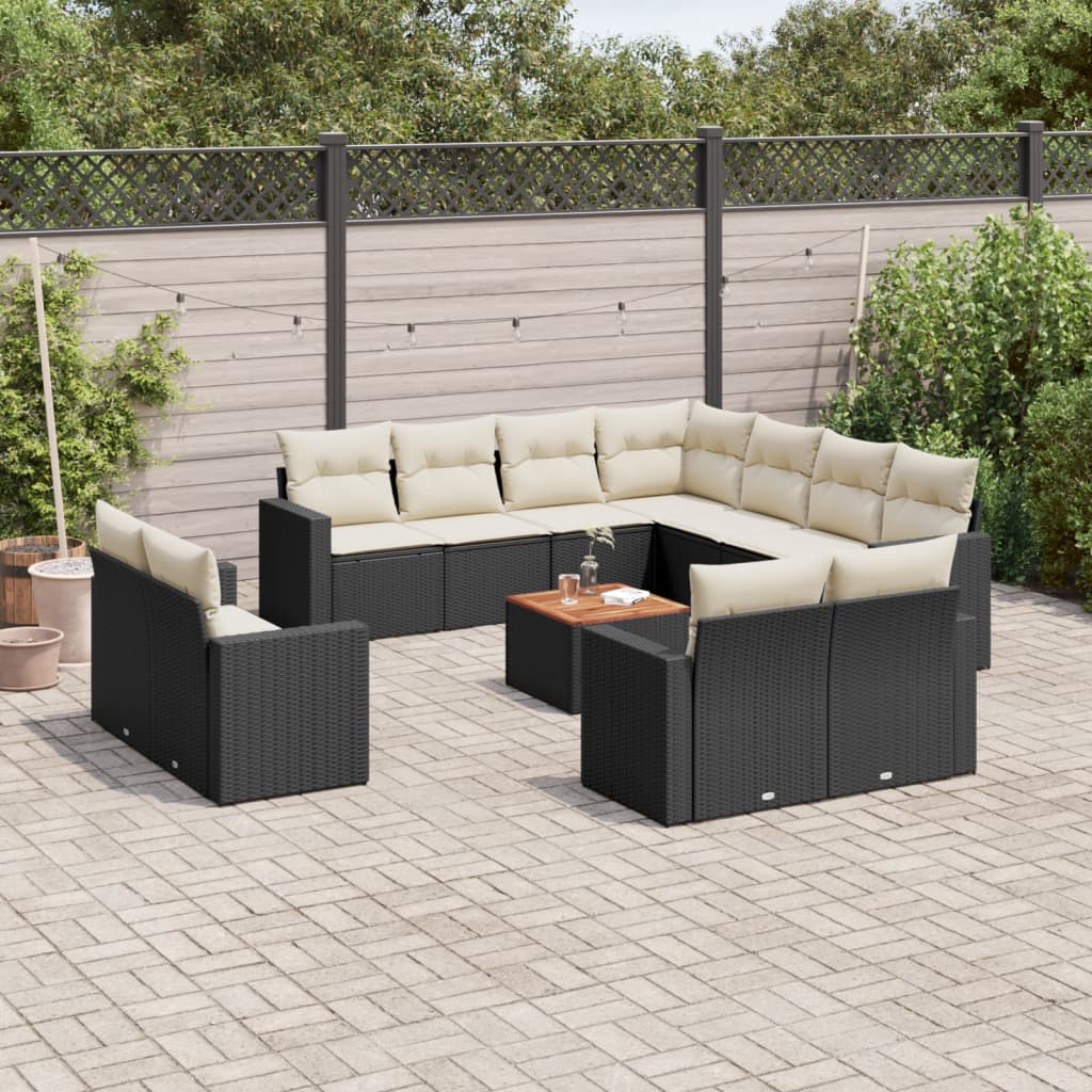 13-delige Loungeset met kussens poly rattan beige