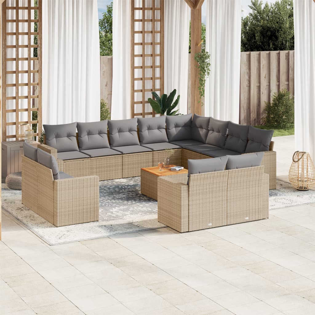 13-delige Loungeset met kussens poly rattan beige